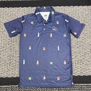 Gashouse Golf Polo Men's M Navy Cocktail All Over Print Performance Stretch
